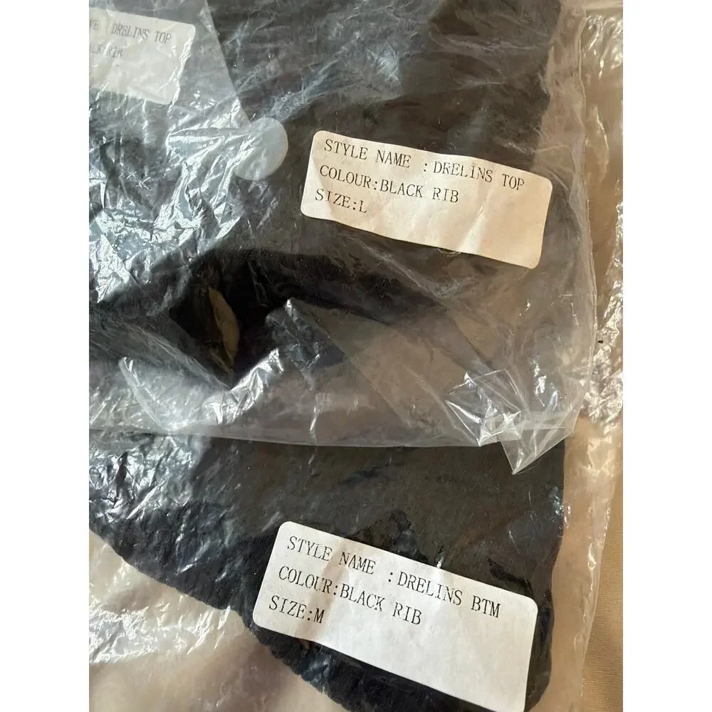$75 NWT Motel Drelins Bikini Top & bottoms In Black Rib sz M/L